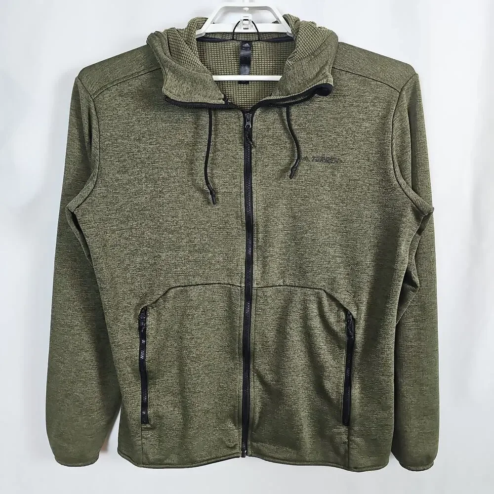 Adidas Terrex Hooded Jacket Mens Large Green Full Zip Waffle Grid Athletic